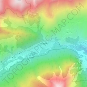 Pourrieresの地形図、標高、地勢