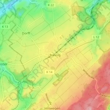 Breinigの地形図、標高、地勢