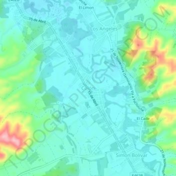 Colónの地形図、標高、地勢