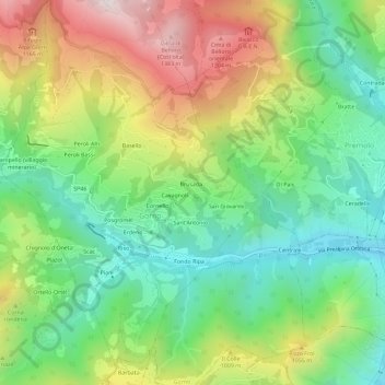 Calcheraの地形図、標高、地勢