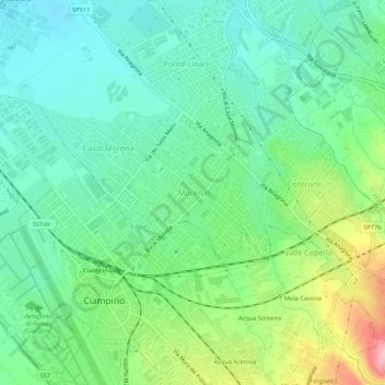 Morenaの地形図、標高、地勢