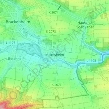 Meimsheimの地形図、標高、地勢