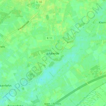Jübberdeの地形図、標高、地勢