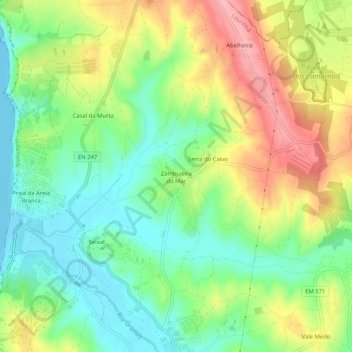 Zambujeira do Marの地形図、標高、地勢