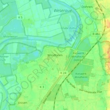 Windheimの地形図、標高、地勢