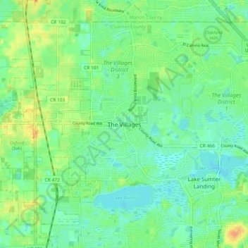 The Villagesの地形図、標高、地勢