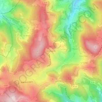 Les Chapuisの地形図、標高、地勢