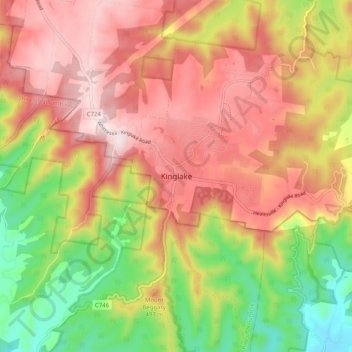 Kinglakeの地形図、標高、地勢