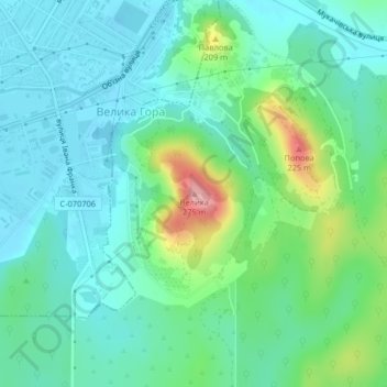 Velykaの地形図、標高、地勢