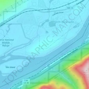 Hamilton Islandの地形図、標高、地勢