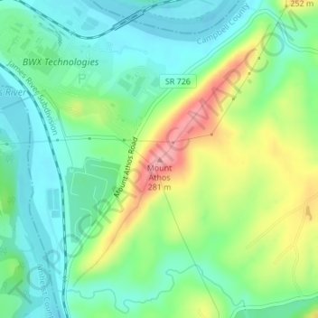 Mount Athosの地形図、標高、地勢