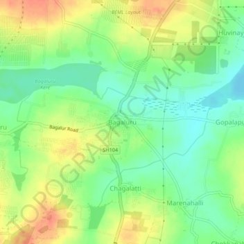Bagaluruの地形図、標高、地勢