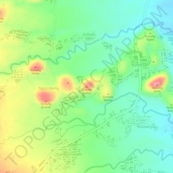 Gunung Gunturの地形図、標高、地勢