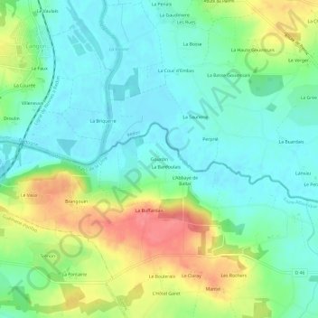 Gourdinの地形図、標高、地勢