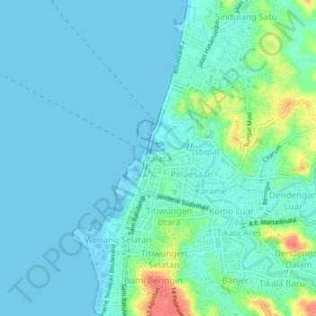 Calacaの地形図、標高、地勢
