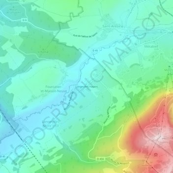 Longevilles Hautesの地形図、標高、地勢