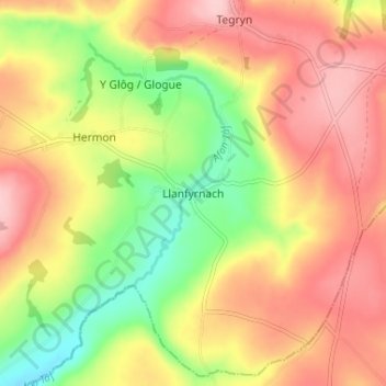 Llanfyrnachの地形図、標高、地勢