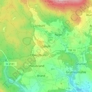 Ölbühlの地形図、標高、地勢