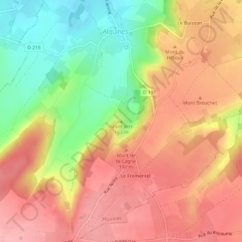 Mont Vertの地形図、標高、地勢