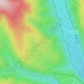 Riven Rock Mountainの地形図、標高、地勢