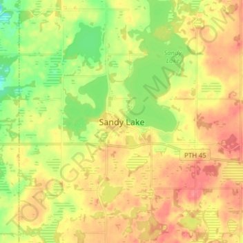 Sandy Lakeの地形図、標高、地勢