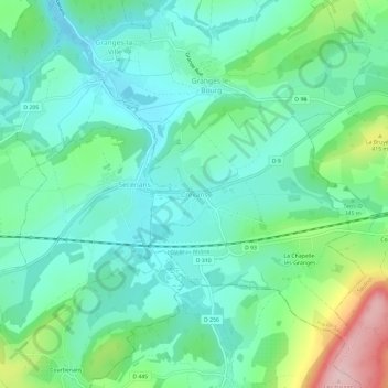 Crevansの地形図、標高、地勢