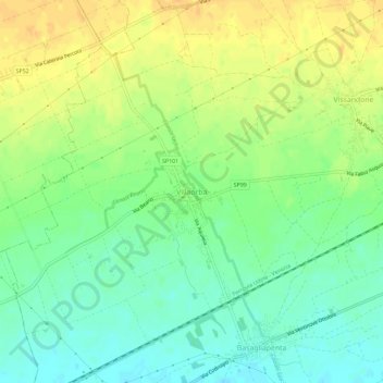 Villaorbaの地形図、標高、地勢