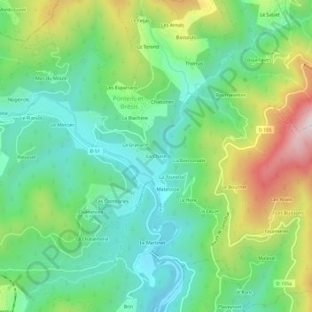 La Chazeの地形図、標高、地勢