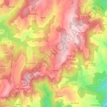 Le Mazelの地形図、標高、地勢