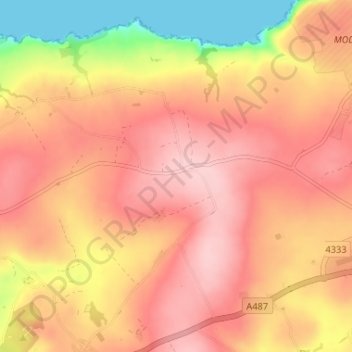 Felinwyntの地形図、標高、地勢