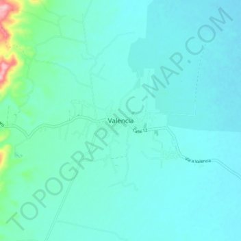 Valenciaの地形図、標高、地勢