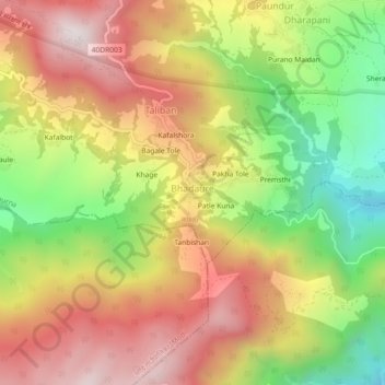 Deuraliの地形図、標高、地勢
