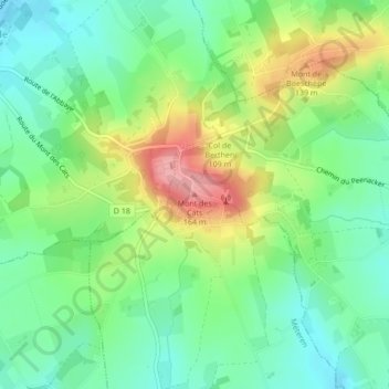 Mont des Catsの地形図、標高、地勢