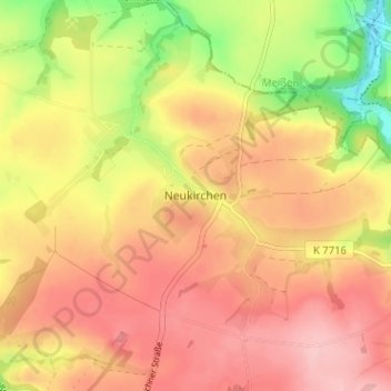 Neukirchenの地形図、標高、地勢