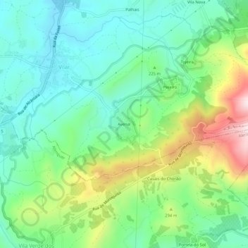 Avenalの地形図、標高、地勢