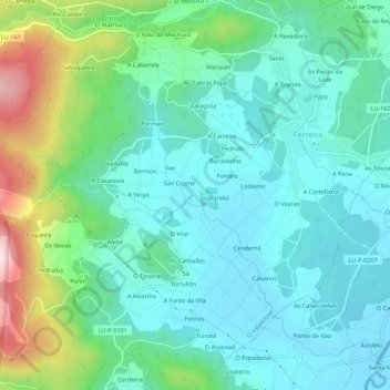 Pazosの地形図、標高、地勢