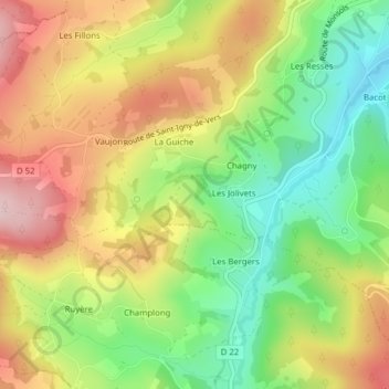 Aux Chaux Seignetの地形図、標高、地勢
