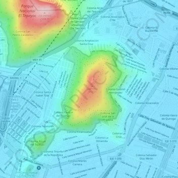 Cerro del Guerreroの地形図、標高、地勢