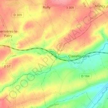 Frévalの地形図、標高、地勢