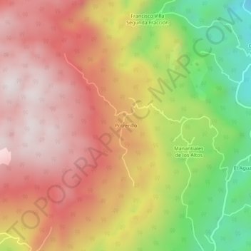 Potrerilloの地形図、標高、地勢