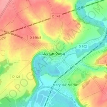 Lizy-sur-Ourcqの地形図、標高、地勢