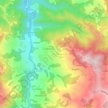 Bibulanoの地形図、標高、地勢
