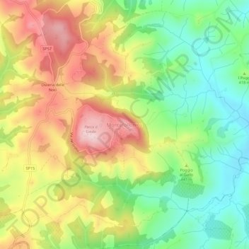 Montefollonicoの地形図、標高、地勢