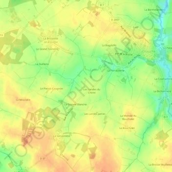 La Vergneの地形図、標高、地勢