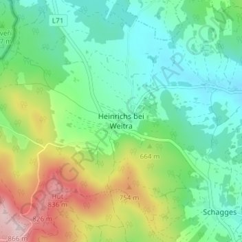 Heinrichs bei Weitraの地形図、標高、地勢