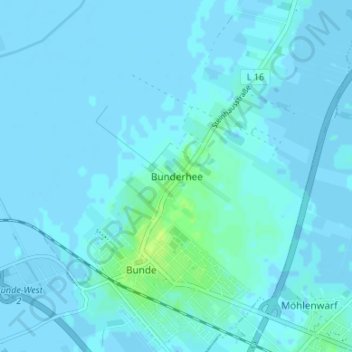 Bunderheeの地形図、標高、地勢
