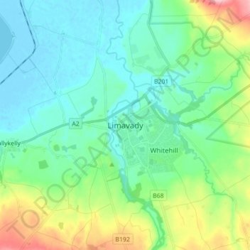 Limavadyの地形図、標高、地勢