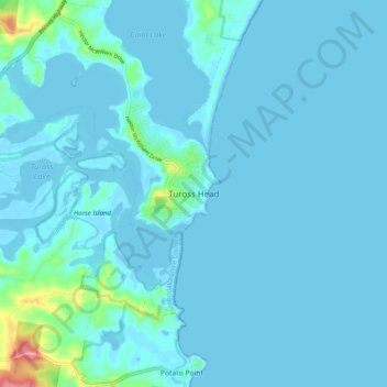 Tuross Headの地形図、標高、地勢