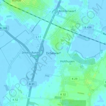 Tichelwarfの地形図、標高、地勢
