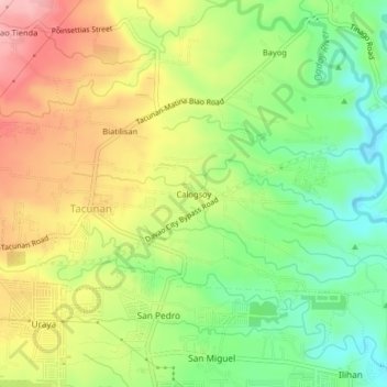 Calogsoyの地形図、標高、地勢